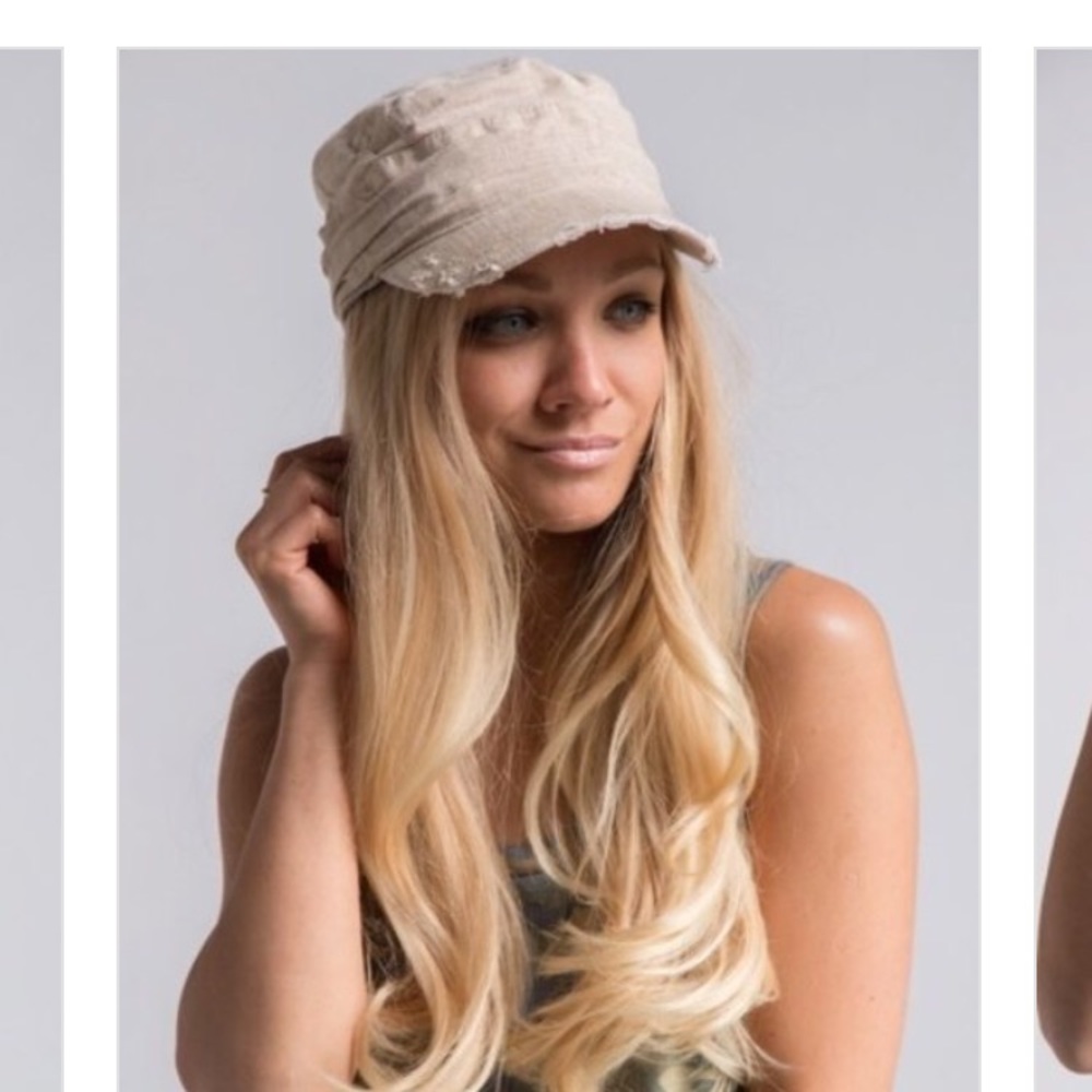 Beige Distressed Military Cap